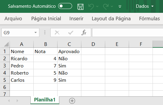 Planilha básica do Excel