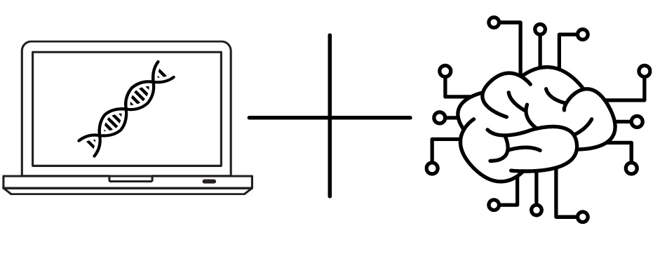 Computador, DNA e cérebro conectado a uma rede neural